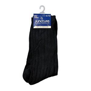 Juncture Fashion Socks Mens 6-12 Black Ribbed Crew Dress Socks New 32455